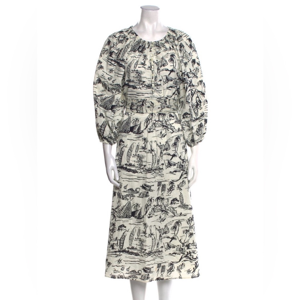 THE GREAT. Black and Cream Scenic Print Dress - Picture 3 of 7